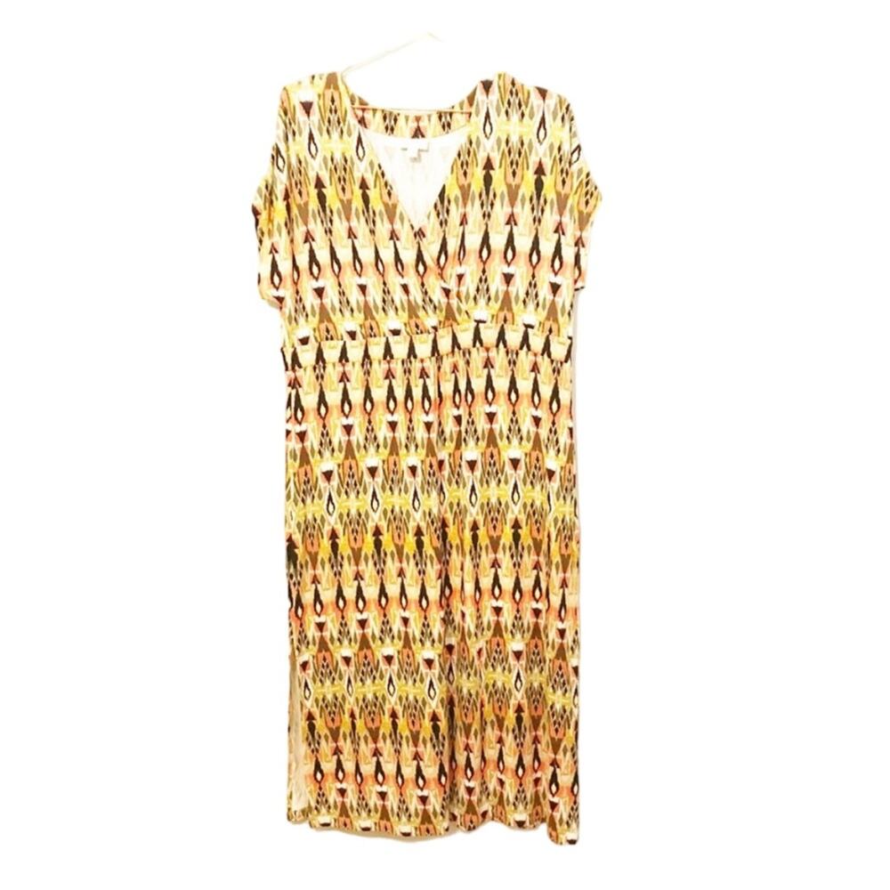 J Jill tribal boho cat eye midi dress size large petite slit on one side